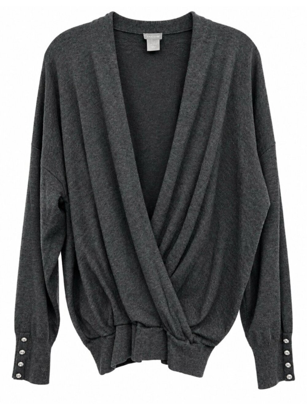 Chico’s Cashmere Blend Wrap Front Sweater Size 3 US XL Charcoal Grey Stretchy